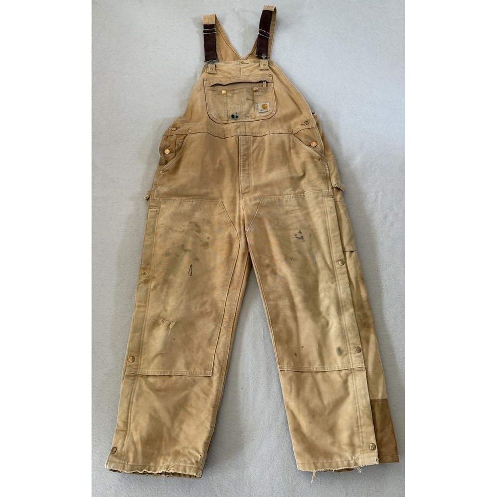 Carhartt Bib Overalls Mens 40x30 Brown Duck Canvas Insulated Workwear R41BRN